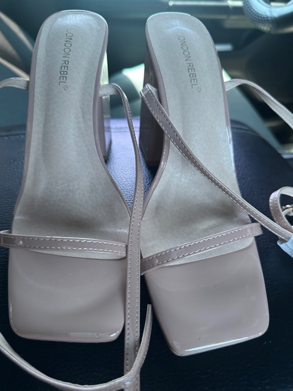 Womens Nude Strappy Block Heel Sandals